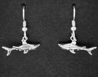 Sterling Silver Small Shark Earrings on Heavy Sterling Silver French Wires