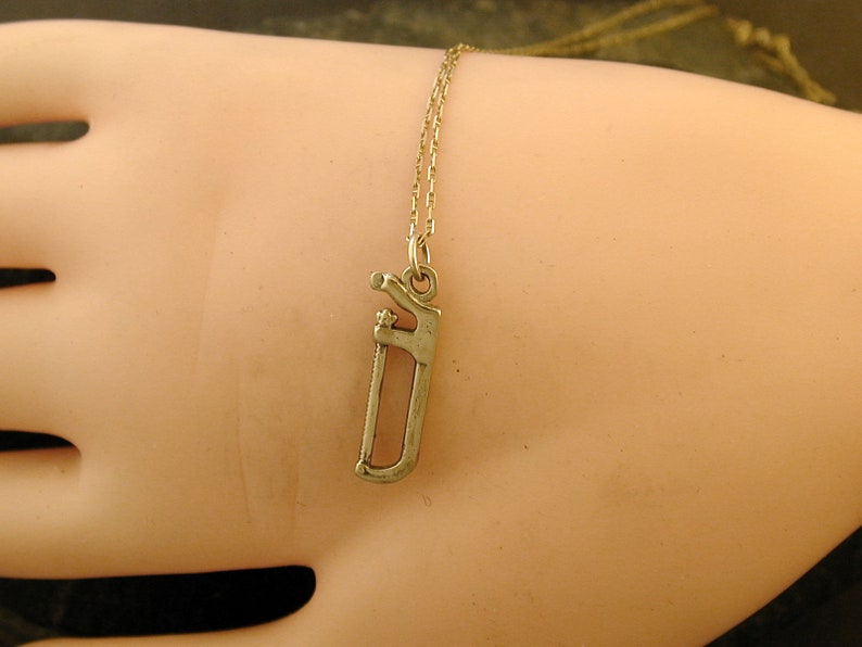 14K Gold Hack Saw Pendant on a 14K Gold Chain image 4