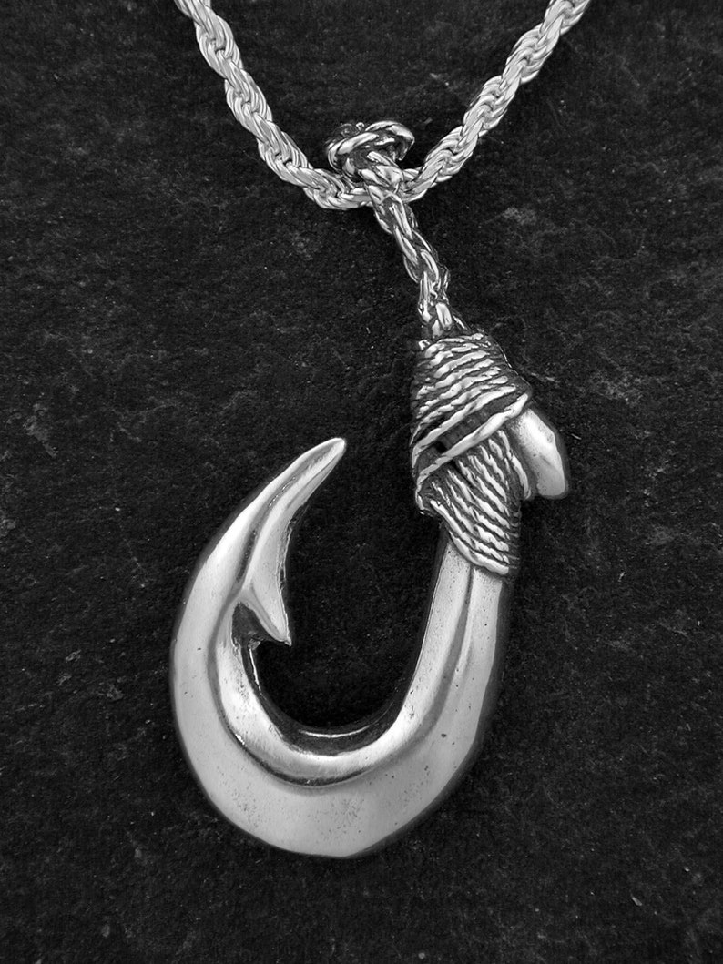 Sterling Silver Large Hawaiian Fish Hook Pendant on a Sterling Etsy