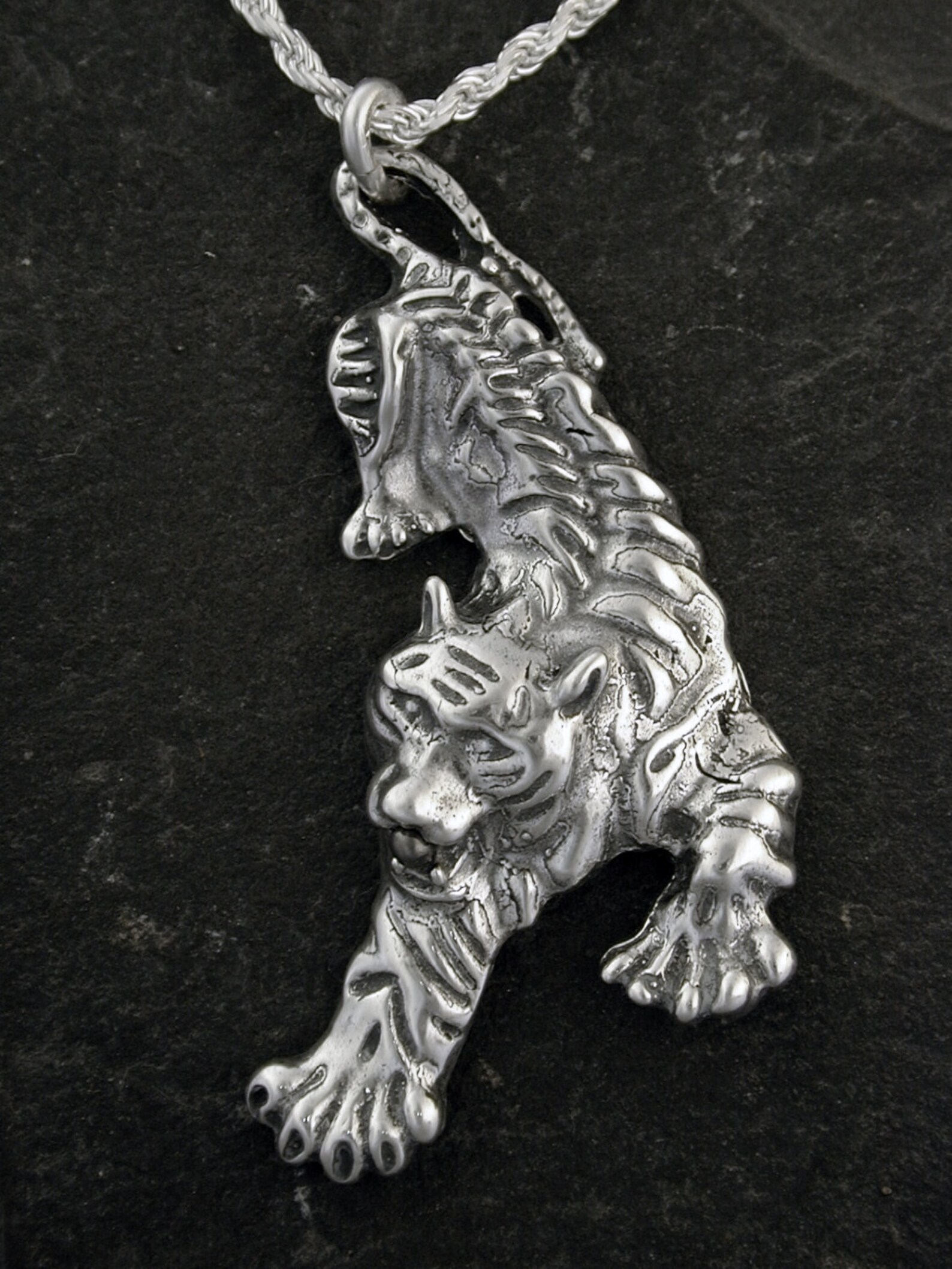 Sterling Silver Tiger Pendant on a Sterling Silver Chain - Etsy