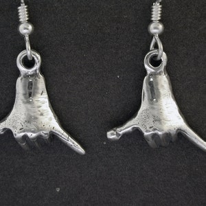 Sterling Silver Shaka Sign, Hang Loose Earrings on Heavy Sterling Silver French Wires