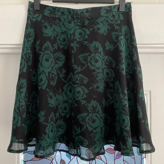 Vintage 90s gap floral circle skirt green and bla… - image 1
