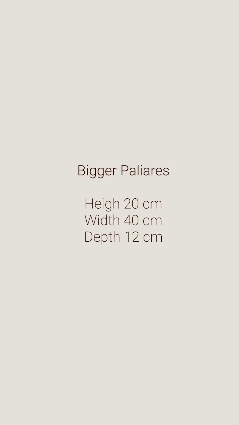 Pu&ograve; includere: Testo su sfondo beige chiaro: "Bigger Paliares". Sotto, le dimensioni: Altezza 20 cm, Larghezza 40 cm, Profondit&agrave; 12 cm.