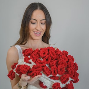 Hand Knitted Bloom Blanket: Crochet Flower Bouquet, Custom Colors (155cm / 61 in