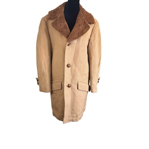 Casaco vintage Sir Pendleton de lã de camelo - forro de pele sintética, sobretudo masculino dos anos 60, fabricado nos EUA