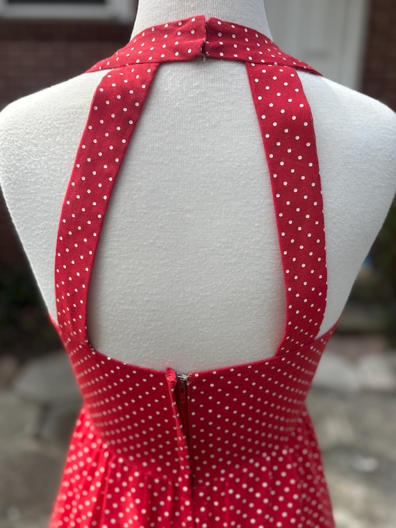 1970s VTG Ruby Red & White polka dot halter maxi … - image 10
