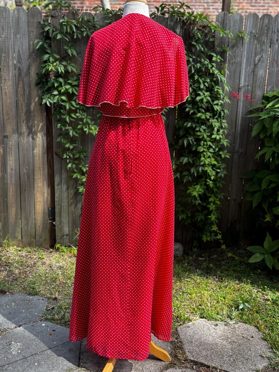 1970s VTG Ruby Red & White polka dot halter maxi … - image 4