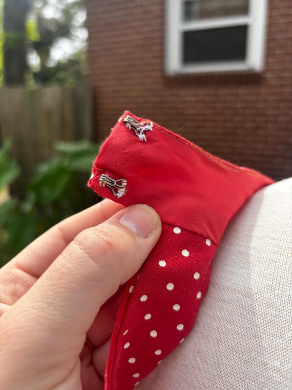 1970s VTG Ruby Red & White polka dot halter maxi … - image 8