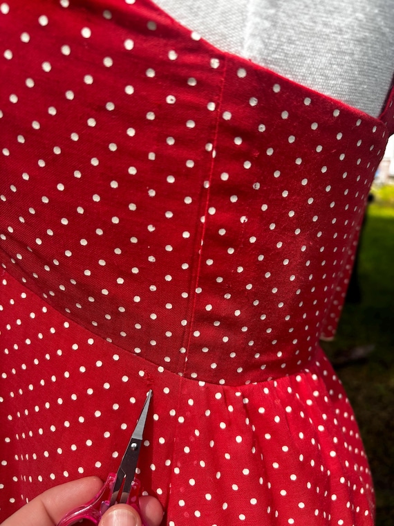 1970s VTG Ruby Red & White polka dot halter maxi … - image 7
