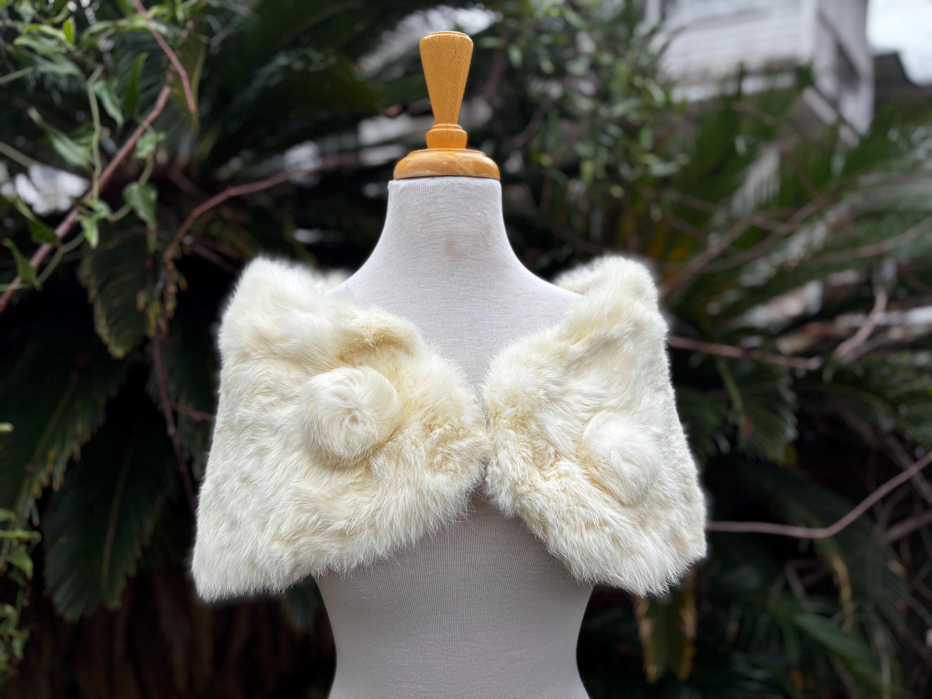 White Rabbit Fur Neck Wrap With Pom Pom-NWOT Rabbit Pom-Pom Scarf – Alaska Fur Gallery, Inc main image 3