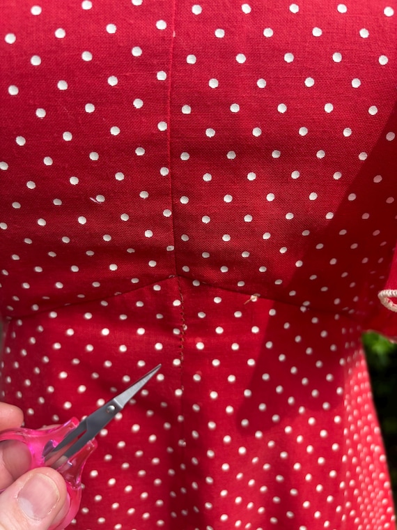 1970s VTG Ruby Red & White polka dot halter maxi … - image 6