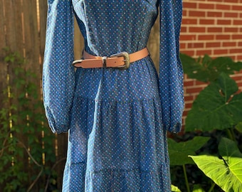 1970s Cotton Prairie Dress - Carolina Maid - small