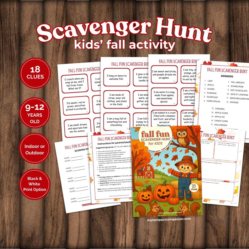 Fall Scavenger Hunt for Kids Printable, Fall Neighborhood Party ...
