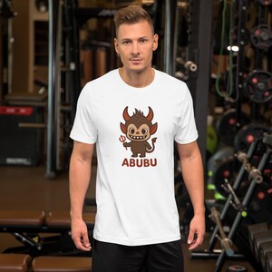 Camiseta minimalista con diseño de cuernos de diablo "ABUBU" en la espalda: estilo adorable y divertido