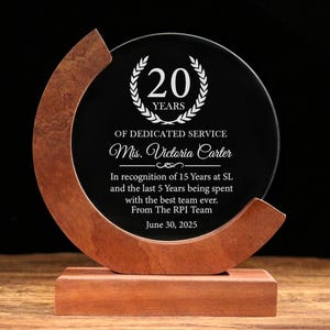 Personalised Crystal Employee Award, Retirement Appreciation, For Manager , Staff ,Retirement Award with Laser Engraving, Long Service Award