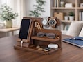 Personalized Wood Docking Station: Engraved Desk Organizer, Phone Stand, Gifts for Men