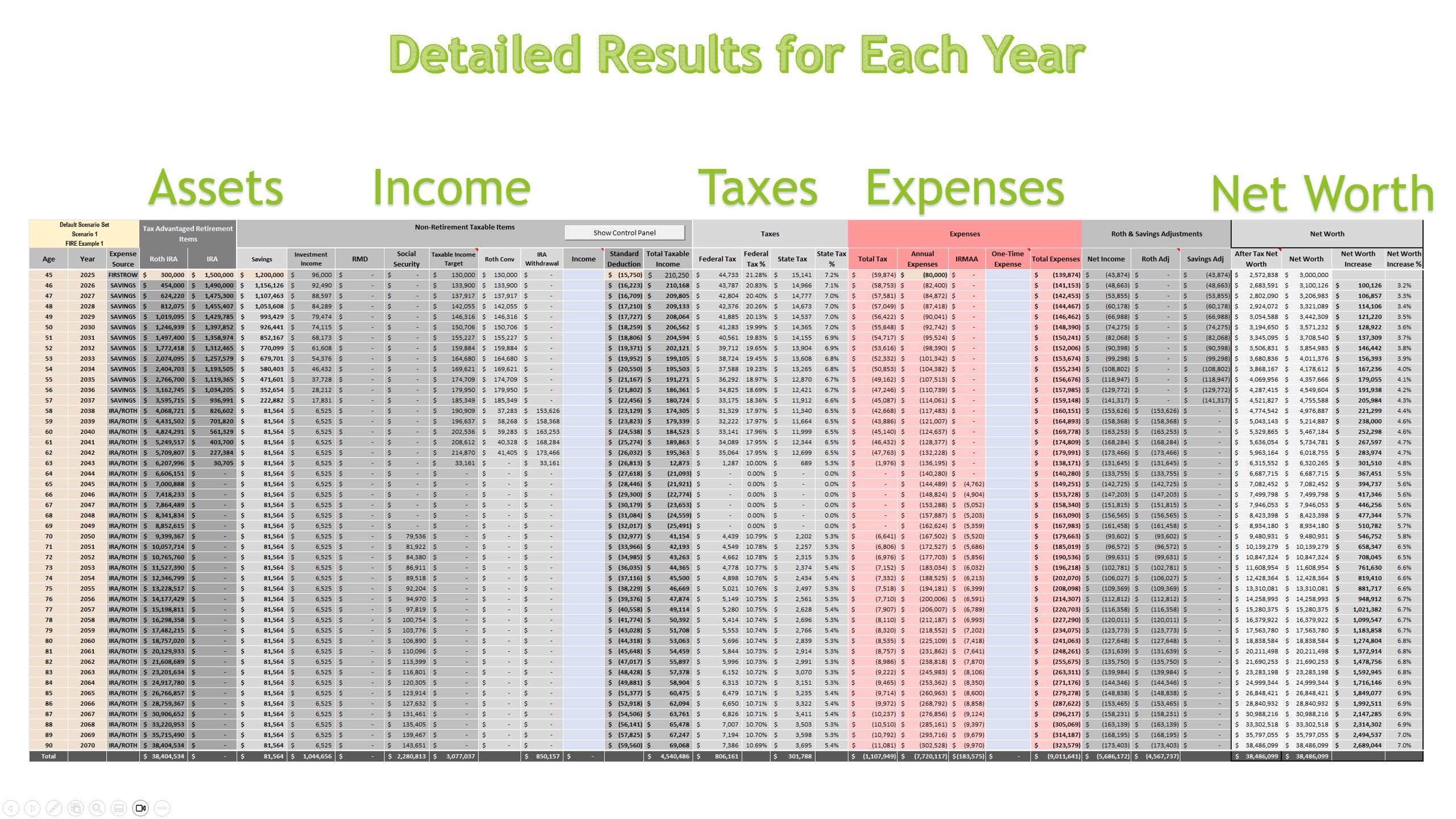 Excel FIRE Calculator - 2026 Roth IRA Conversion Optimizer Basic ...