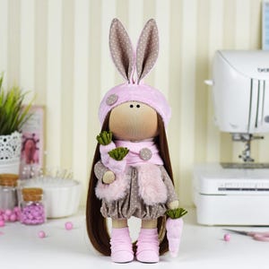 Handmade Tilda Bunny Doll – Soft Fabric Rabbit, Textile Art Doll, Nursery or Shelf Decor, Collectible Gift for Kids or Adults, Plush Doll