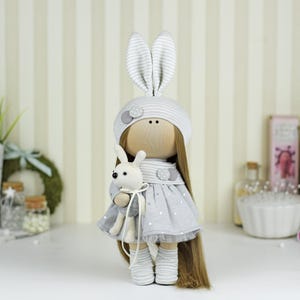 Handmade Bunny Tilda Doll - Soft Textile Rabbit for Nursery Decor or Gift - Plush Easter Bunny Collectible - Stuffed Bunny Fabric Doll