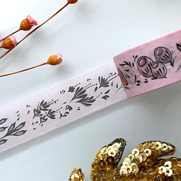 Wind Flowers Washi Tape, floral washi tape pink floral decorative washi tape whimsical washi tape flowers decorative tape