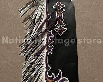 Chaparreras de rodeo de cuero personalizadas con detalles labrados y flecos / Equipo de equitación occidental