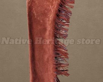 Handmade Brown Suede Leather Cowboy Chaps – Western Riding Gear with Fringe