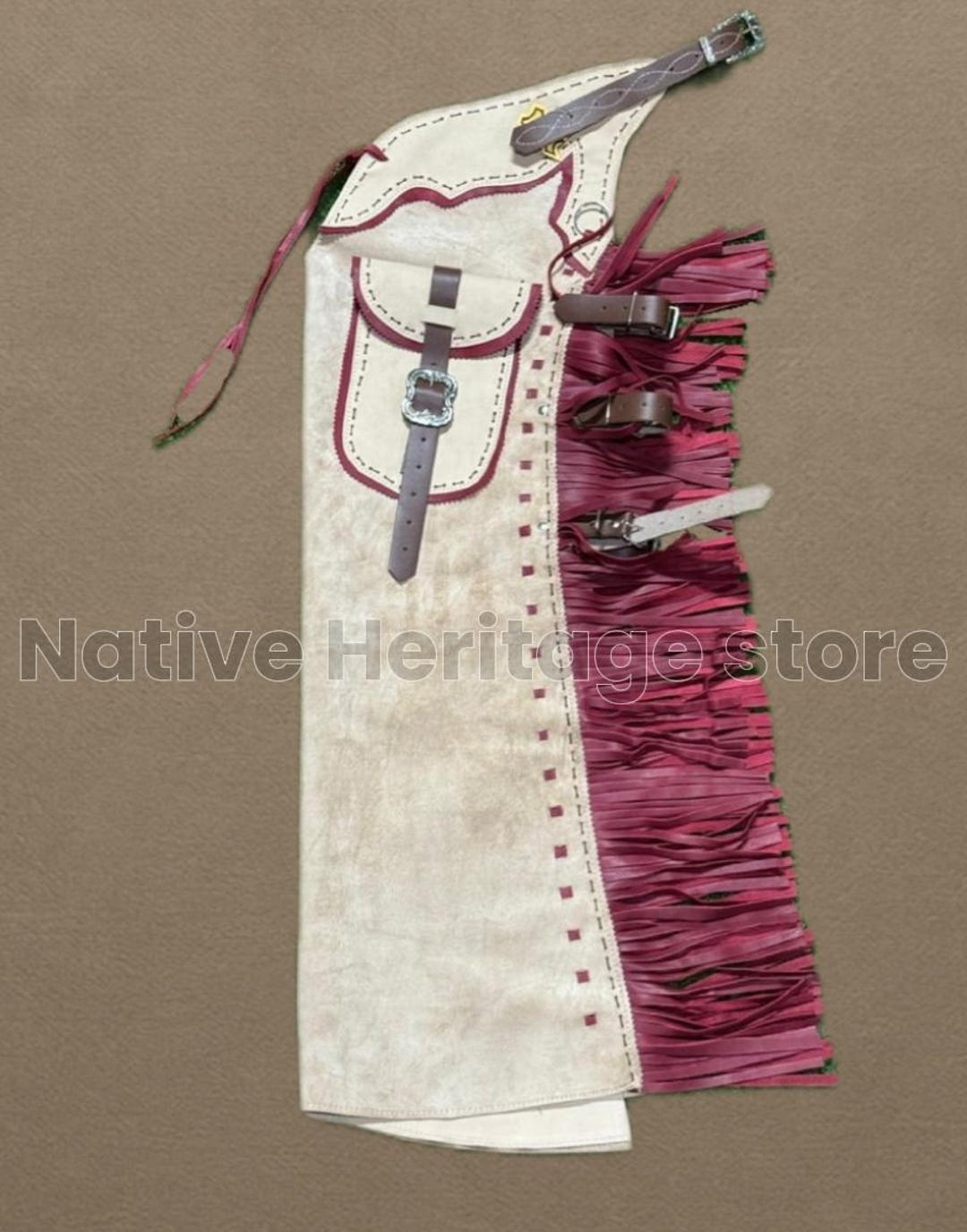 Cream Suede Rodeo Chaps With Maroon Fringe & Pocket | Handmade Western ...