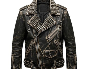 Chaqueta de cuero estilo motero con tachuelas, estilo punk rock, abrigo de motociclista Brando.
