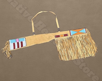 Funda para rifle de cuero con cuentas hecha a mano / Estuche para pistola de gamuza estilo western con flecos