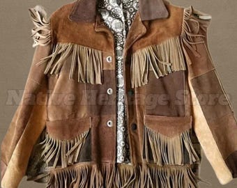 Handgemaakt westernjack van suède met franjes: vintage cowboystijl