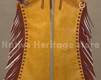 Chaparreras vaqueras de cuero hechas a mano con flecos: equipo para disfraz de vaquero de rodeo