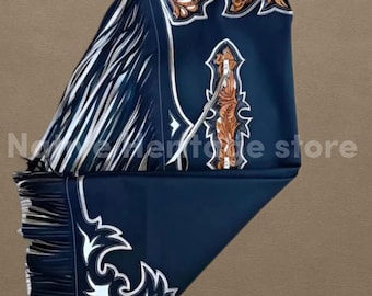 Polainas de rodeo personalizadas de la Marina con estampado floral y flecos / Equipamiento de equitación occidental