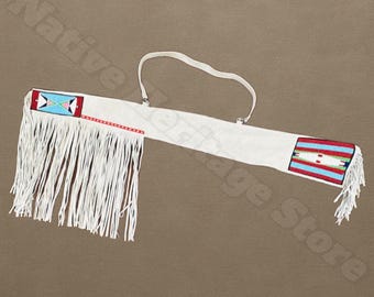Funda para rifle de gamuza con cuentas y flecos, hecha a mano: estilo nativo americano