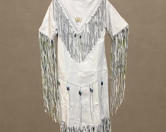 Vestido de novia bohemio de estilo occidental con flecos de cuero blanco hecho a mano