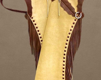 Chaparreras de rodeo de ante bicolor marrón y tostado con flecos / Equipamiento de equitación occidental hecho a mano