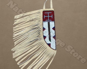 Bolsa para pipas de gamuza con flecos y cuentas hecha a mano / Bolsa para medicamentos estilo sioux