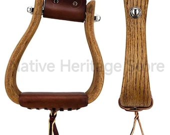 Handgemaakte houten schuine stijgbeugels | Westernkleding met leren loopvlak