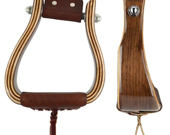 Estribos occidentales Don Orrell hechos a mano / Madera laminada y cuero