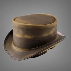 Distressed Leather Top Hat: Steampunk Cowboy Style