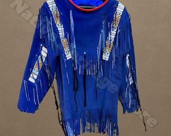 Camisa con flecos estilo nativo americano hecha a mano – Top de ante con cuentas estilo western – Ropa tribal bohemia para festivales