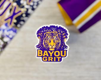 Purple and Gold Tiger Vinyl Sticker: Southern Football Fan Art