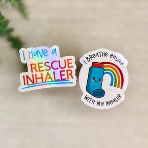 Asthma Inhaler Stickers – Medical Alert Vinyl Decals – Waterproof & UV Resistant – Rescue Inhaler / Breathe Easier Designs