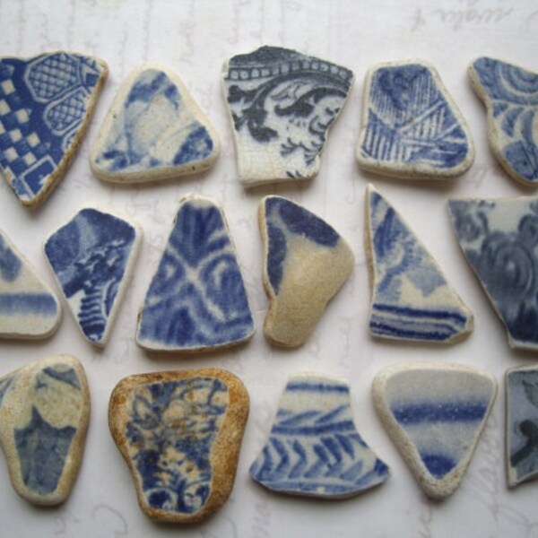 Scottish Blue Pottery Prints Sea Pottery, Beach Pottery SP1209