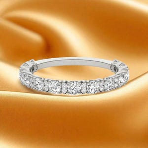 Anel de meia eternidade em moissanita, aliança de casamento em prata de lei