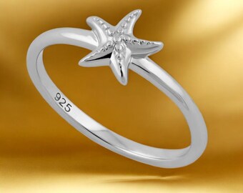 925 Sterling Silver Starfish Ring, Delicate Sea Star Design, Coastal Jewelry