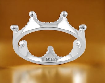Bague couronne en argent sterling, bijoux empilables minimalistes