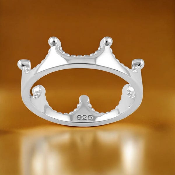 Sterling Silver Crown Ring, Minimalist Stacking Jewelry