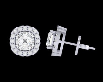 Moissanite Halo Stud Earrings, 925 Sterling Silver, Bridal Jewelry