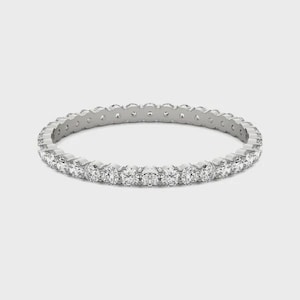 2 mm Brillantschliff Moissanit Eternity Bandring 925 Sterling Silber Zierliche Hochzeit Ring Stapelbar Versprechen Ring Jahrestag Geschenk für Frauen
