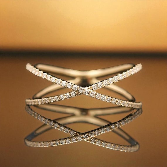 Bague d&#39;éternité en argent sterling 925 entrecroisé Bague de mariage en moissanite Bague de promesse à l&#39;infini plaqué or 14 carats pour